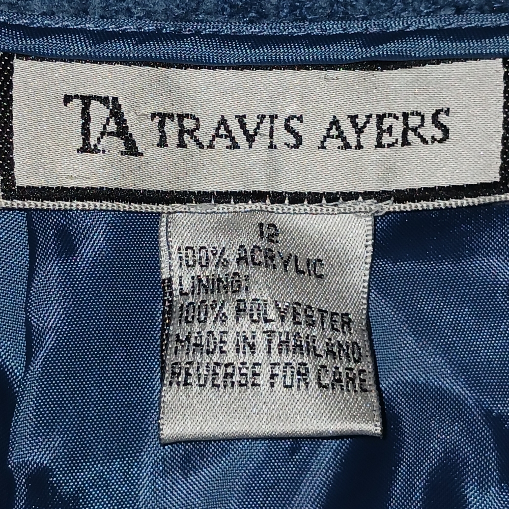 TRAVIS AYERS 2 Piece Blue Long Sleeve Collared Textured Professional Suit Sz 12 - Picture 8 of 12